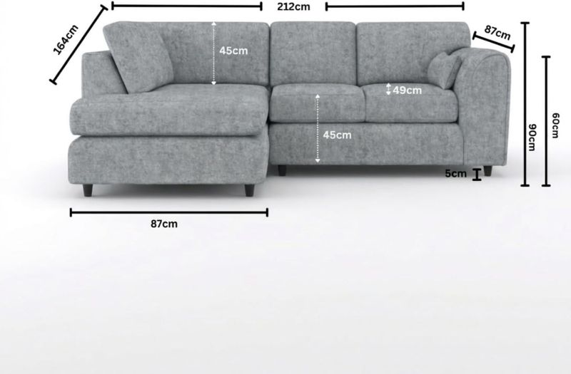 Left Hand Facing Corner Sofa – Light Grey Alaska Fabric | Full Back Firm Seating | Wooden Frame & Padded Armrests
