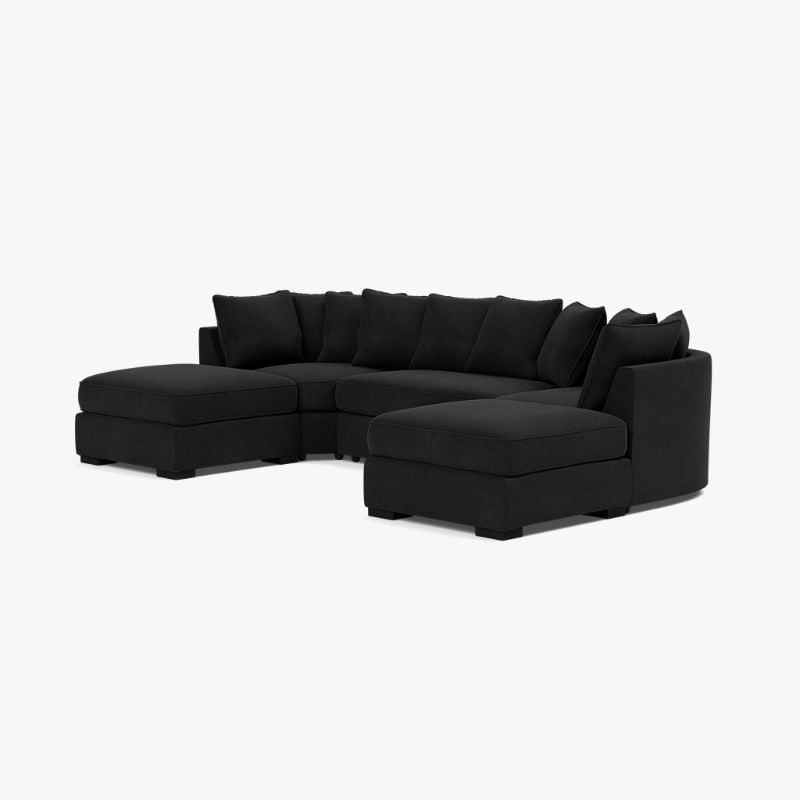 Bishop U Shape Scatter Back Sofa – Black | Large 5 Seater Corner Sofa UK