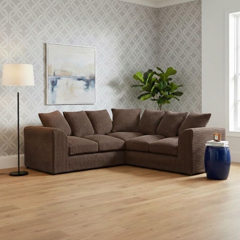 Luxury Jumbo Cord 5 Seater Corner Sofa – 2C2 L Shape Sofa with Scatter Back Cushions