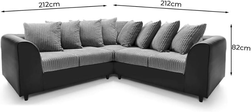Dual Arm Settees, Faux Leather and Cord Fabric Sofas, Comfy 5 Seater Sofa, Modular Black Grey Scatter Back Settee