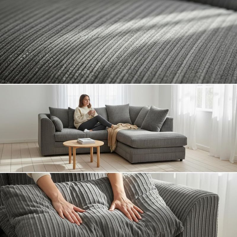 Jumbo cord L shape Grey 4 seater Right hand
