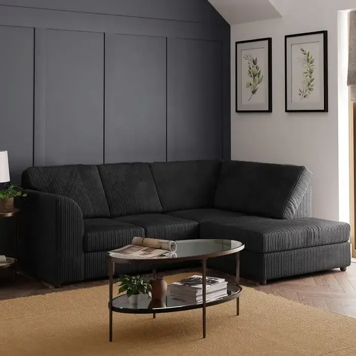 Jumbo Cord Fabric 4-Seater Right Hand Facing Corner Sofa – Full Back Design
