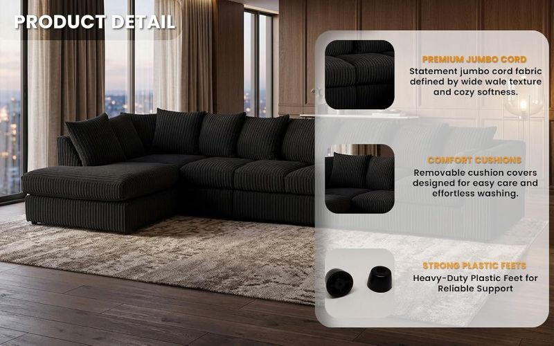 Modular 7 Settee Suites for Living Room (Black, 7 Seater LH)