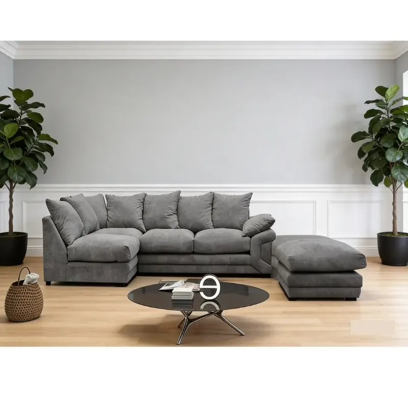 Dino L-Shaped Left Hand Corner Sofa – Grey Fabric with Footstool