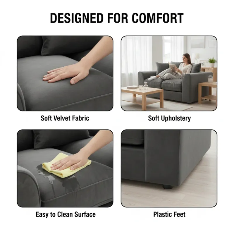 2 Seater Velvet Sofa (Steel Grey)
