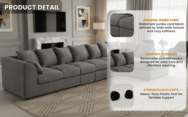 Modular 7 Settee Suites for Living Room (Grey, 7 Seater RH)