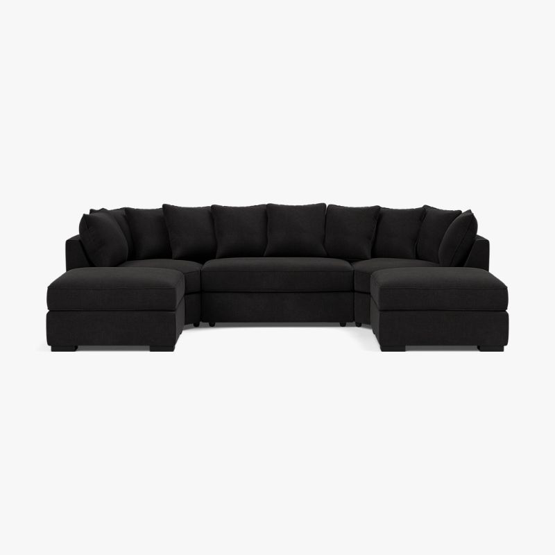 Bishop U Shape Scatter Back Sofa – Black | Large 5 Seater Corner Sofa UK