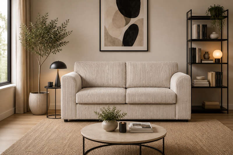 Jumbo Cord (High Back) 3 Seater Sofa Cream
