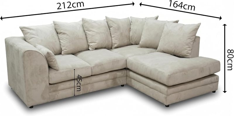 Grey & Beige L-Shape Corner Sofa | 4 Seater Modular 2pc Suite | Casper Fabric Curved Arm Settee (Right Hand)