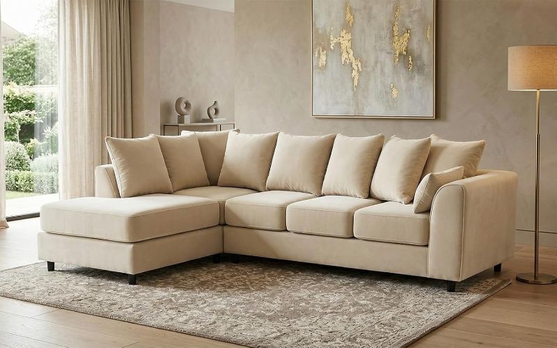 Upholstered 5 Settee Scatter Back Suites for Living Room (Cream, LH 5 Seater)