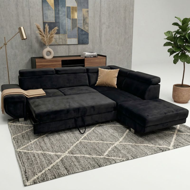 Luxury Arctic Fabric Corner Sofa Bed with Hidden Storage – Extra Comfort