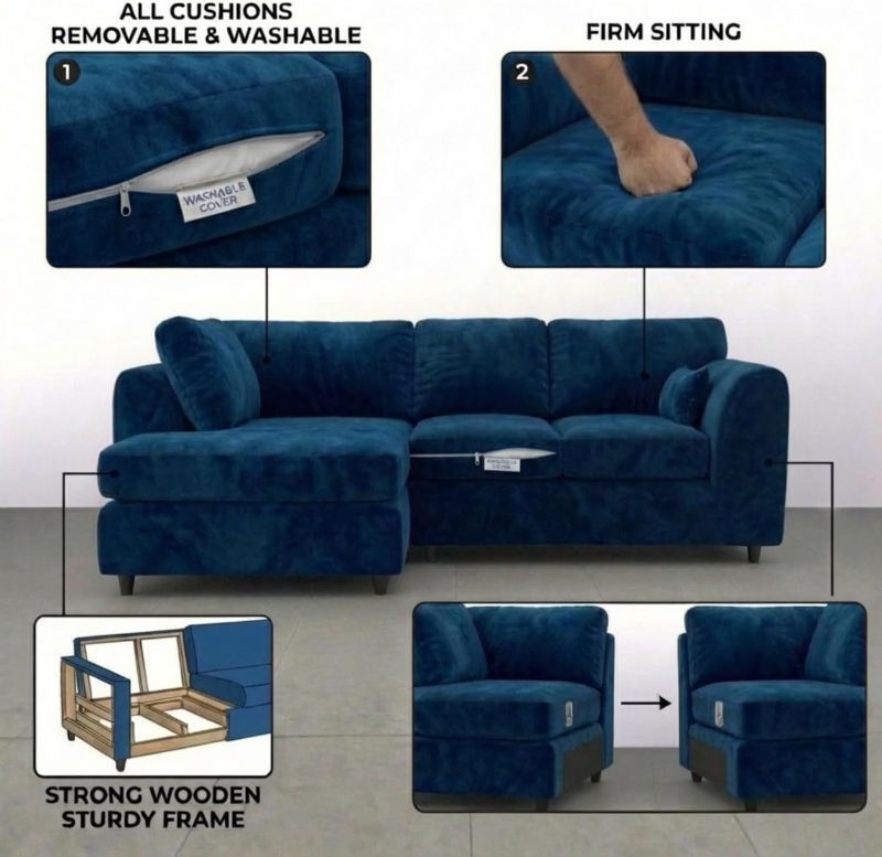 Dylan Left Hand Facing Couch for Living Room (Midnight Blue)