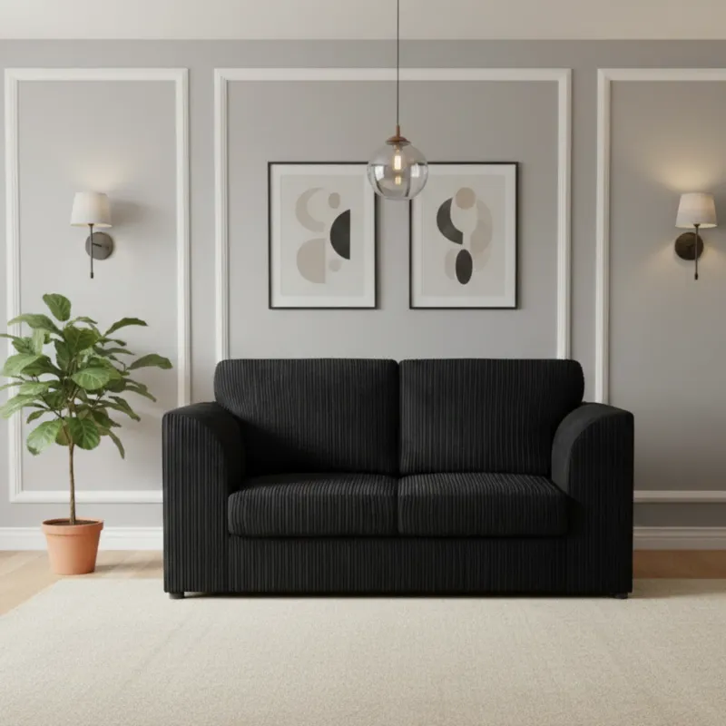 2 Seater Corduroy Sofa High back (Black)