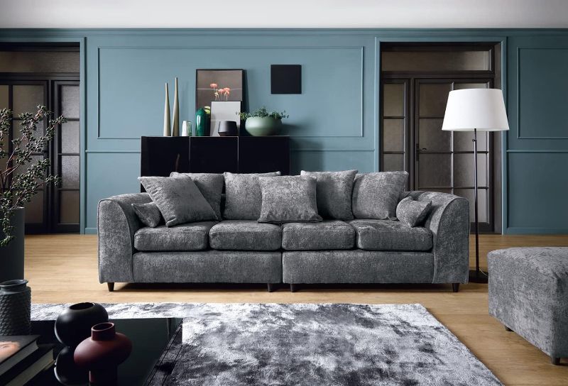 Dark Grey Crushed Chenille - Large 4 Seater Couch Unit for Living Room