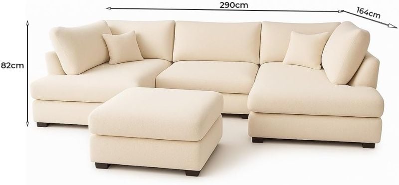 Bouclé Cinema Modular Corner Sofa – Cream | U-Shape 6 Seater Sectional | High Back Comfy Lounge Settee