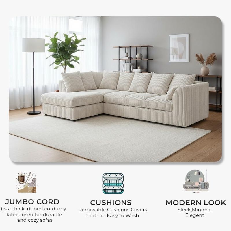 Scatter Back Cushions | Deep Foam Seats for Living Room (Cream, Left Hand Corner)