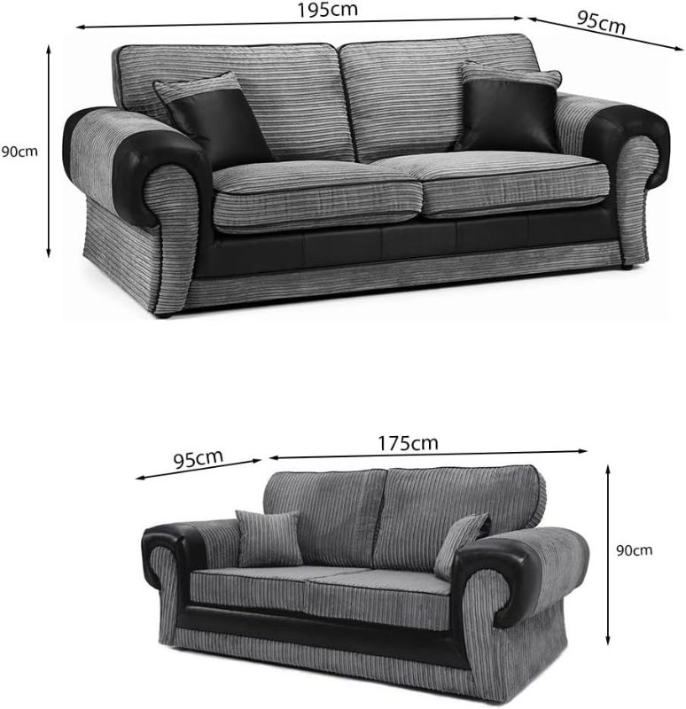 Tango Jumbo Cord 3+2 Seater Sofa Set – Black & Grey High Back Sofa Suite | UK