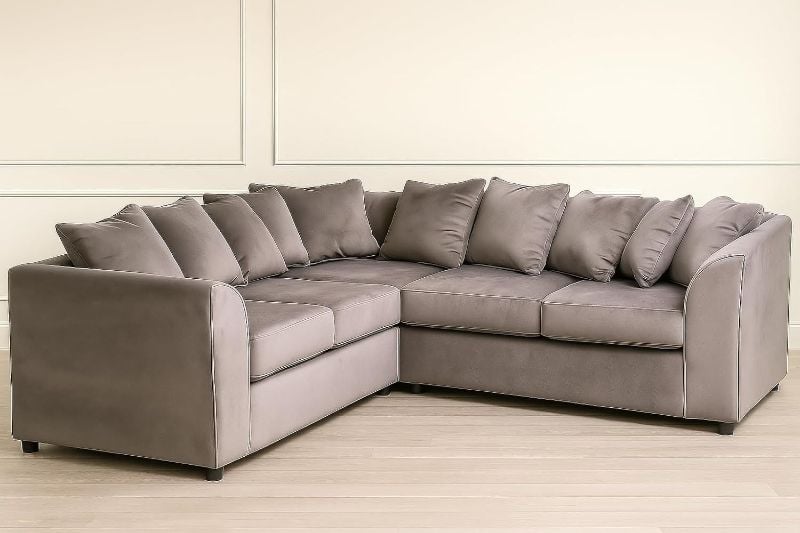 Plush Velvet 2C2 Corner Sofa – Grey | 5 Seater Modular Sectional with Footstool | Scatter Back Dual Arm Lounge Sofa