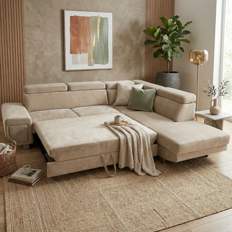 Arctic Fabric Corner Sofa Bed with Hidden Storage – Extra Comfort