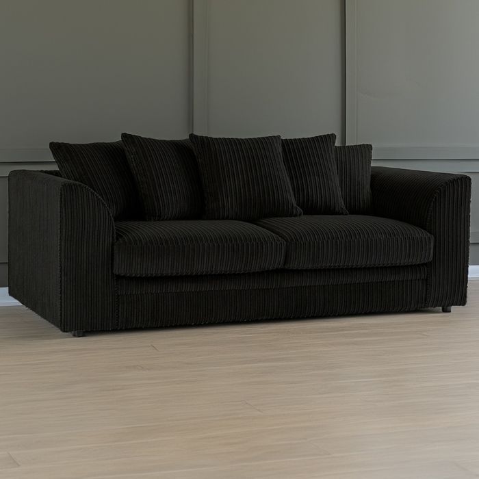 Jumbo Cord 3 Seater Scatterback Sofa - Black