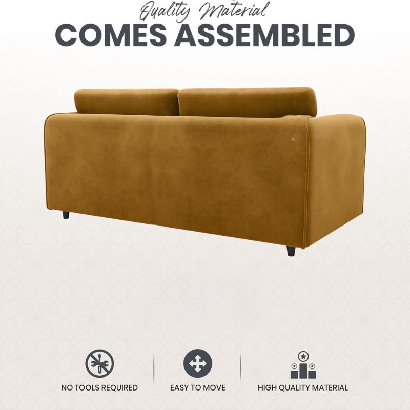 DELANO Plush Velvet 3 Seater Fullback Sofa - Mustard