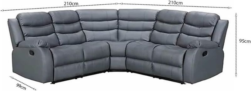 Roma Grey Recliner Sofa Set 3+2 Seater – Faux Leather Reclining Sofa with Cup Holders