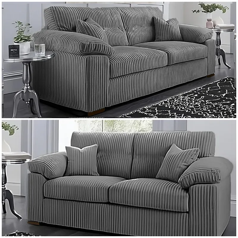 Delta Jumbo Cord Fabric Sofa, 3+2 Grey