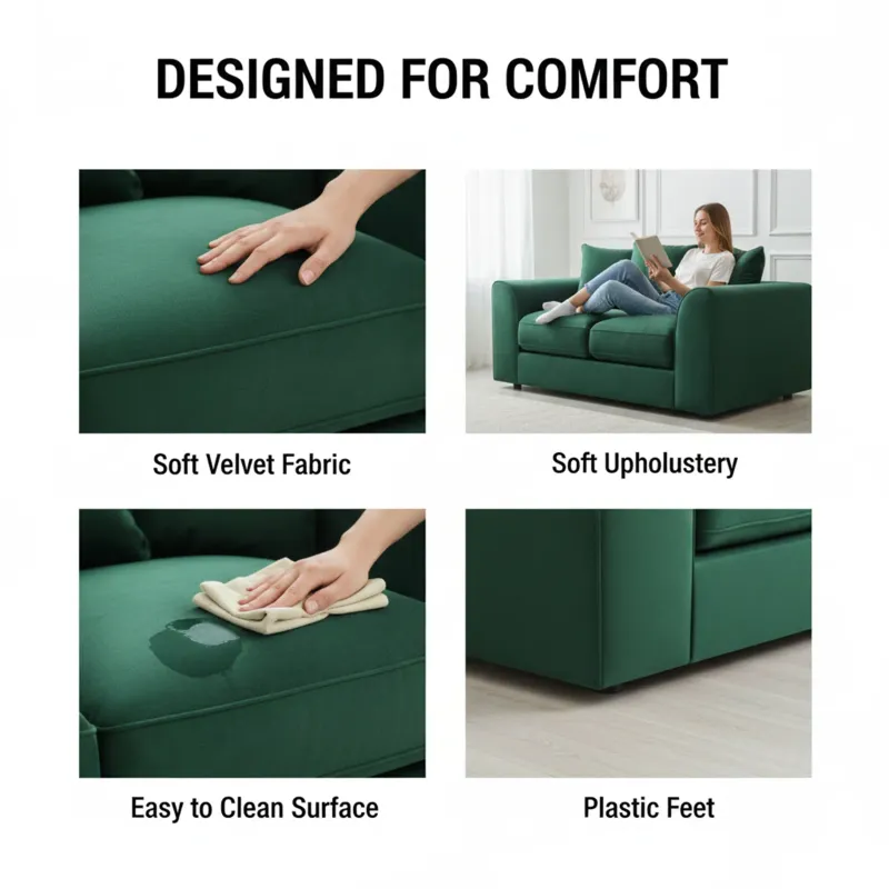 2 Seater Velvet Sofa (Green)