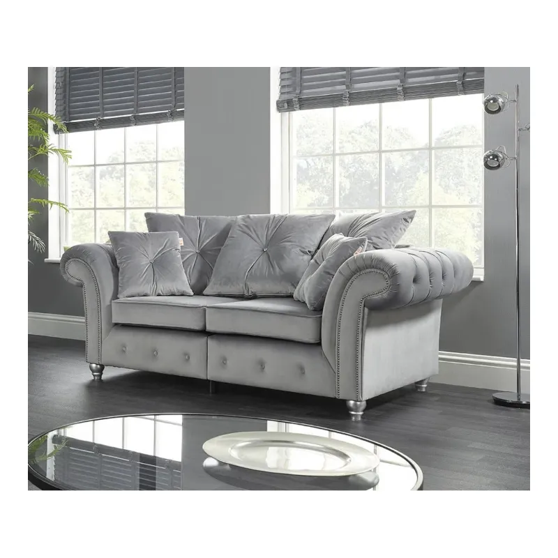 Ashwin Sliver plush Velvet High Back Sofa