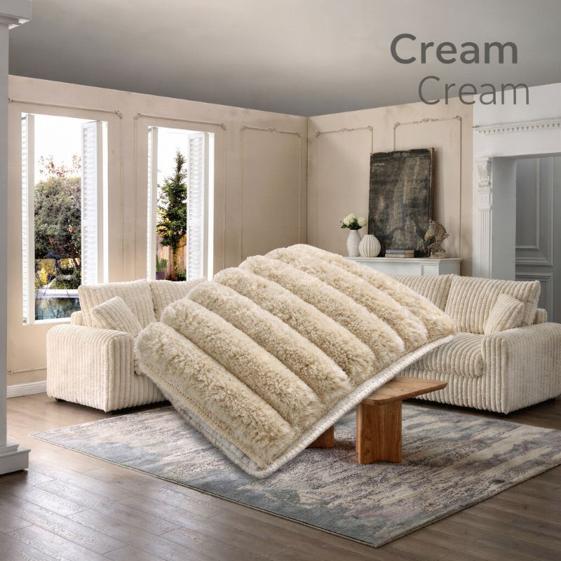 Dylan Thick Cord Fabric 3+2 Seater Sofa Set in Cream