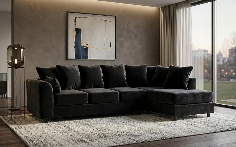 Upholstered 5 Settee Scatter Back Suites for Living Room (Black, RH 5 Seater)