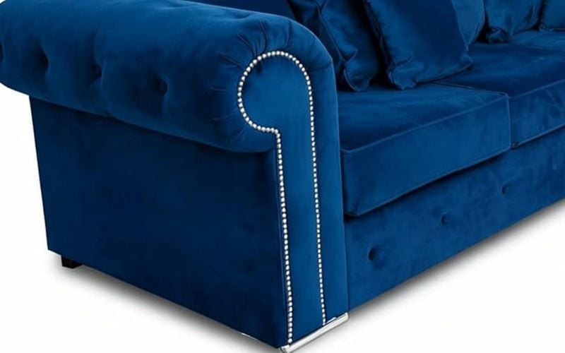 Soft Blue Plush Velvet 3+2 Seated Fabric Sofas Suite
