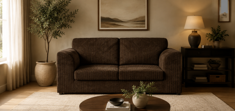 Jumbo Cord (High Back) 3 Seater Sofa Brown