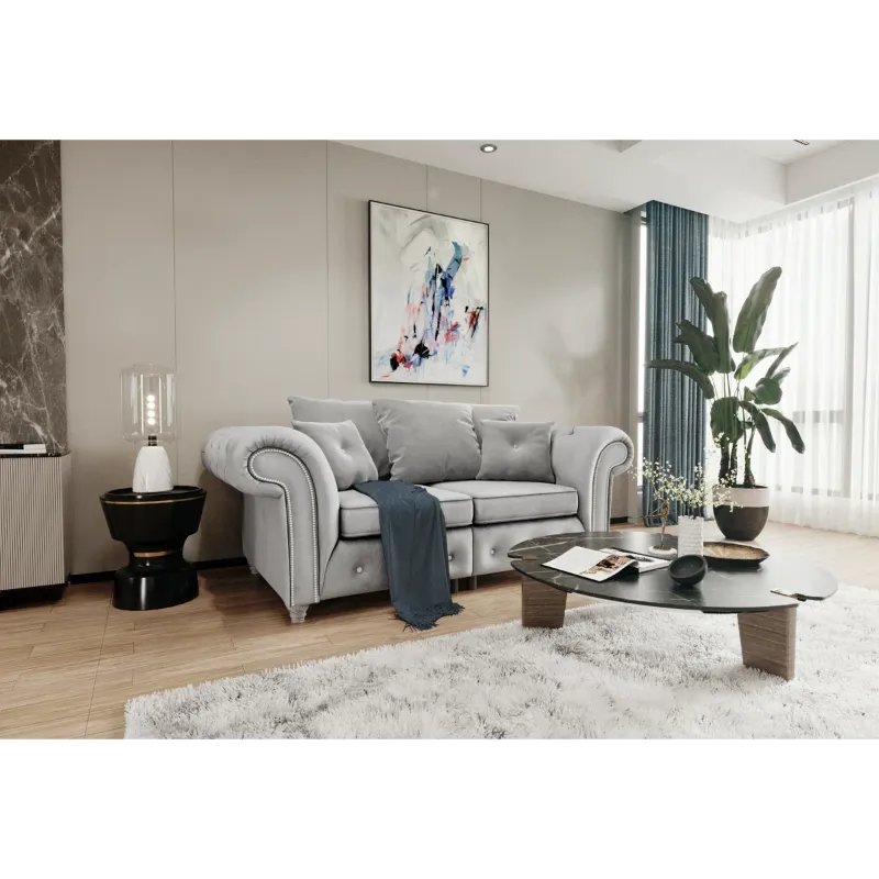 Ashwin Sliver plush Velvet High Back Sofa