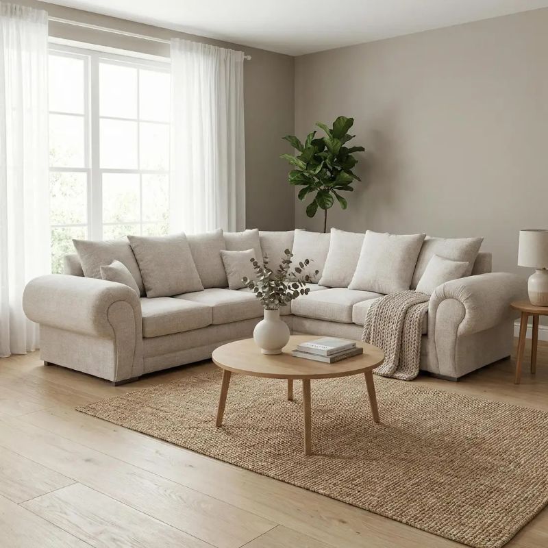 Verona Modern Chenille Corner Sofa – Spacious Deep Seats & Sleek Angular Arms