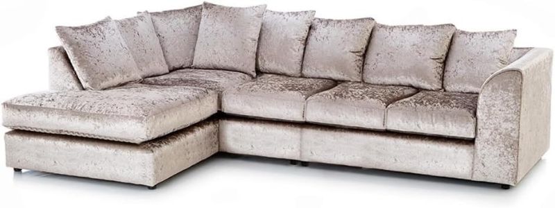 Mink Crush Velvet Corner Sofa – 5 Seater L-Shape (Left Hand), Modern Modular Suite