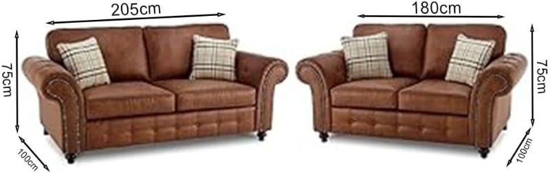 Brown Leather Chesterfield 3+2 Seater Sofa Set – Luxury Classic Living Room