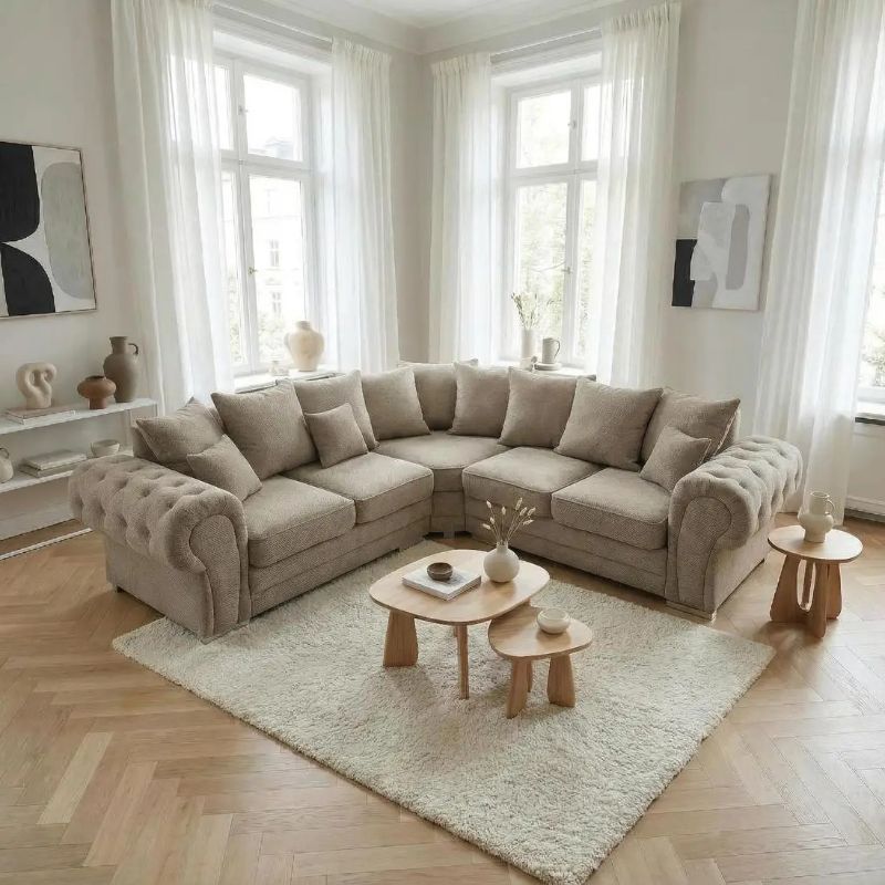 Verona Linen Corner Sofa with Button linen-style chenille upholstery