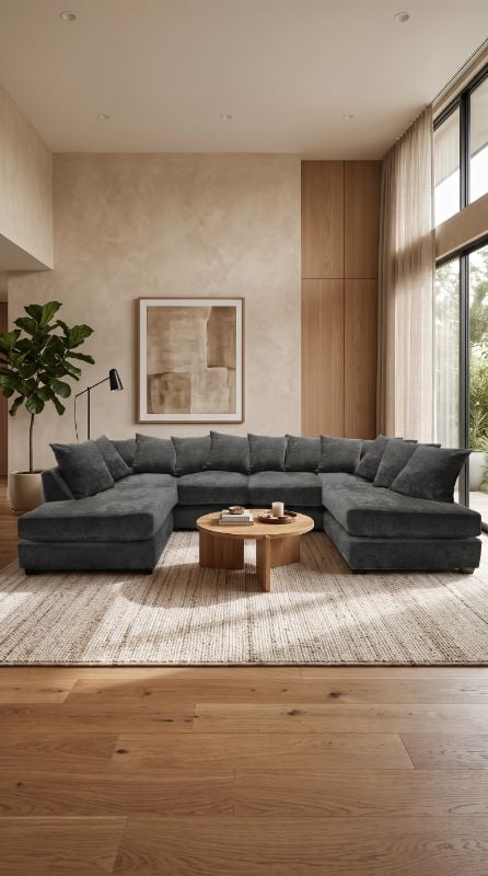 Bishop Grey Chenille U Shaped Sofa – 6 Seater Modular Corner Sofa UK