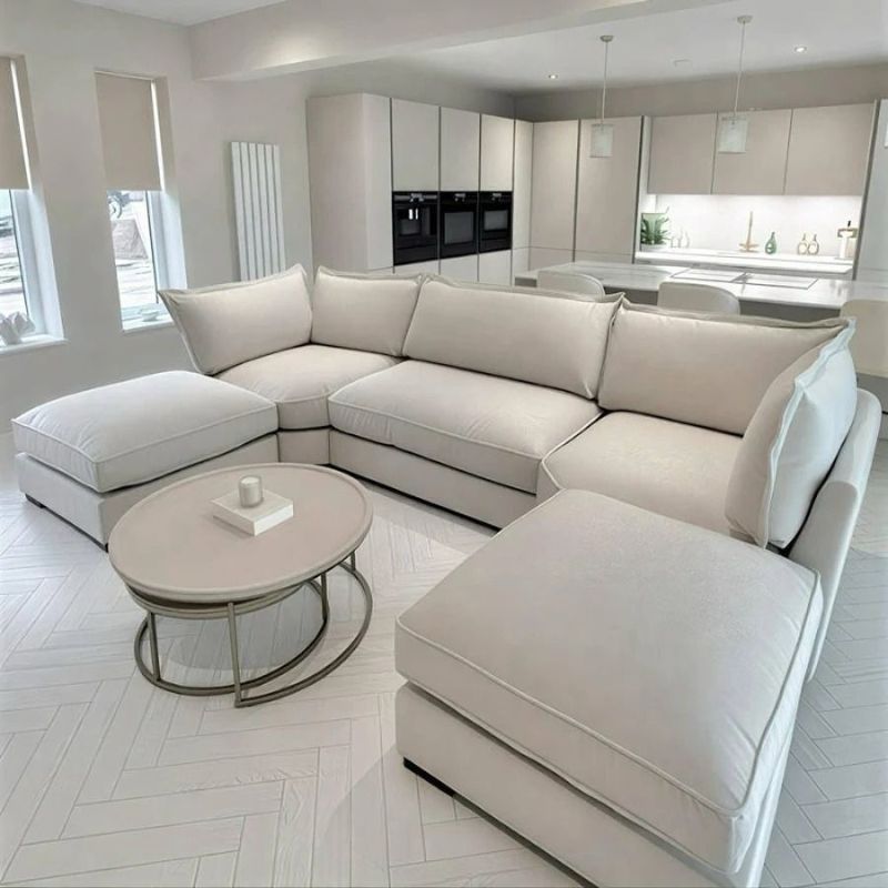 Bishop Cream Plush High Back U Shape Sofa – Luxury Large Corner Suite with Deep Seating
