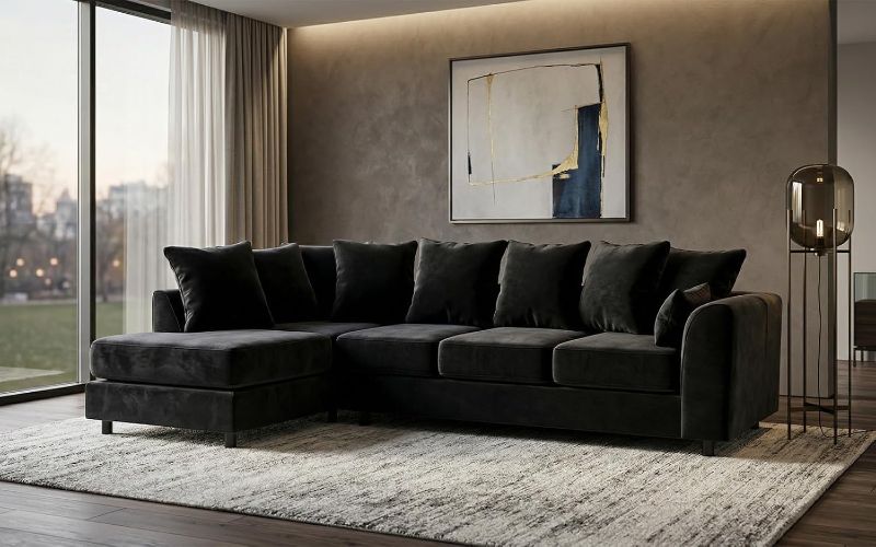 Upholstered 5 Settee Scatter Back Suites for Living Room (Black, LH 5 Seater)
