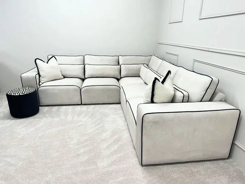 Sloane Large Corner Sofa Couch - Custom Contrast Piping - Cream