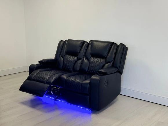 Oakland Black Leather Electric Recliner Sofa Set – 3 & 2 Seater