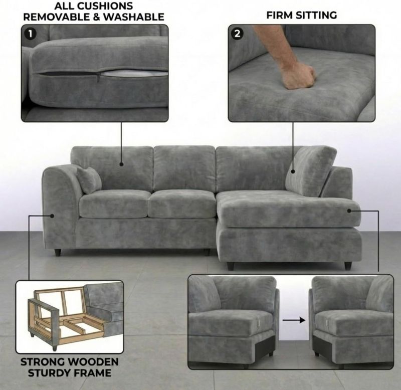 Dylan Right Hand Facing Couch for Living Room (Light Grey)