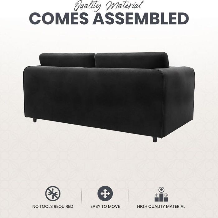 DELANO Plush Velvet 3 Seater Fullback Sofa - Black