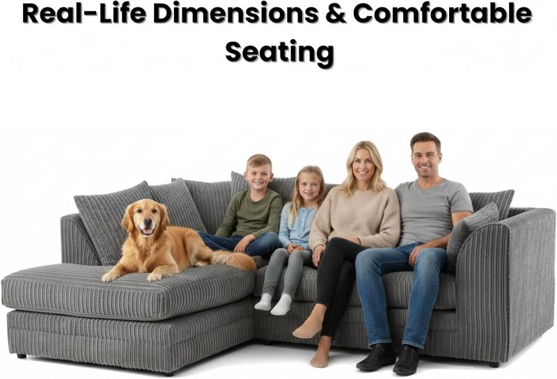 Grey Jumbo cord Left Hand Facing Scatter Back sofa