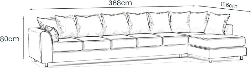 Crushed Velvet 7 Seater Corner Sofa (Silver, RH facing)