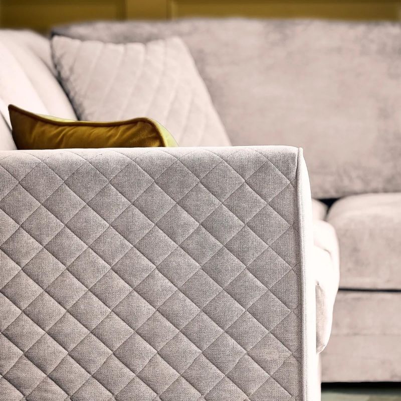 Luxury Beige 3–4 Seater Corner Sofa – L Shape Chenille Sofa with Quilted Arms | UK