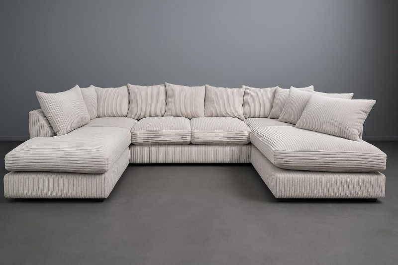 ✨ Jumbo Cord U-Shaped Sofa – Cream Scatter Back ✨