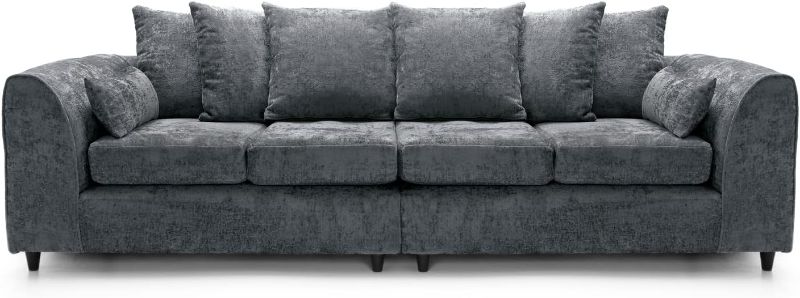 Dark Grey Crushed Chenille - Large 4 Seater Couch Unit for Living Room